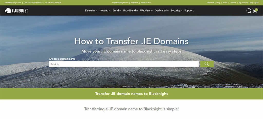 1. Enter the .IE domain name you would like to transfer to Blacknight