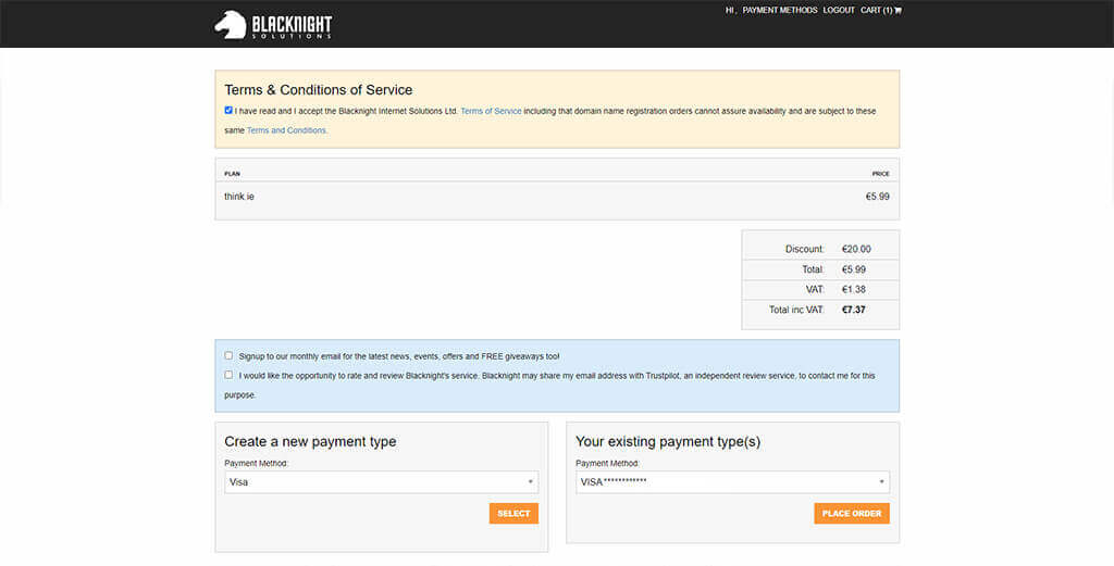7. Accept our terms and conditions of service and complete the checkout process with your preferred payment method